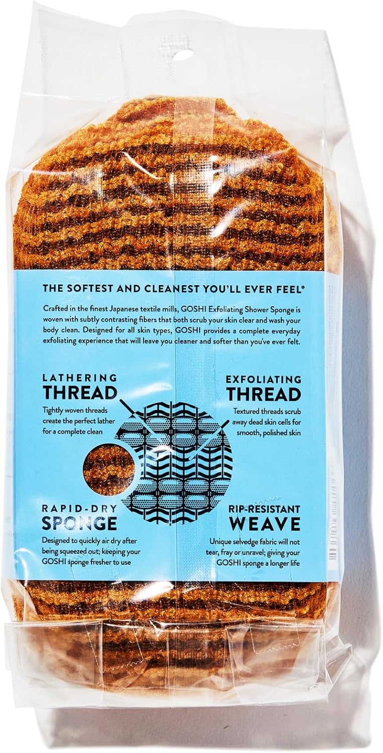 GOSHI Exfoliating Shower Sponge - Rip-Resistant, Rapid-Drying Exfoliating Bath Sponge for All Skin Types - Marigold Yellow - Made in Japan - Image 2